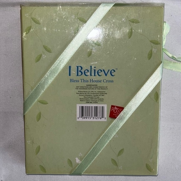 Russ Berrie I Believe Bless This House Decorative Cross 6in Floral Hearts Dove - Picture 5 of 8